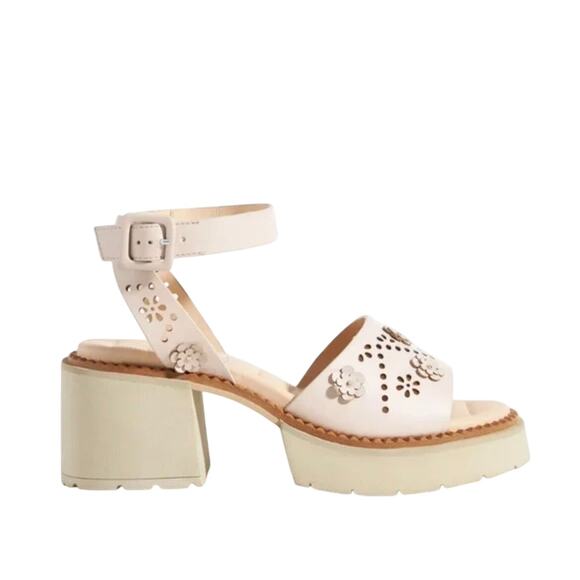 Anthropologie Elvio Zanon Perforated Chunky Sandals Pink 37 Size 7 Heels - Picture 1 of 12